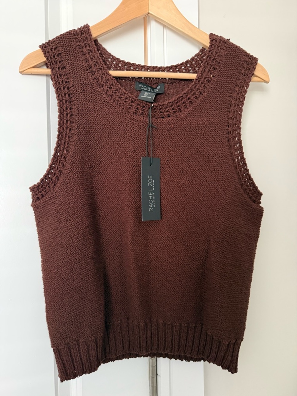 NWT!!Rachel Zoe Brown Sleeveless Light Knit Shell - size Large